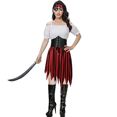 Panitay Women Pirate Costume Renaissance Peasant Top Corset Belt Pirate Skirt Medieval Halloween Outfit