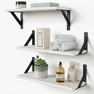 Forbena White Floating Shelves for Bathroom Organizer Over Toilet, Bathroom  Shelves Wall Mounted with Towel Rack, Small Corner Wall Shelf for Bedroom