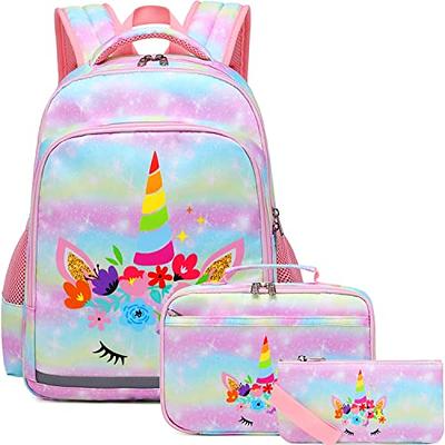  JSMNIAI Unicorn Backpack for Girls Backpacks for Elementary  Student Kids School Backpack with Lunch Box Pencil case 3 in 1 Bookbag for  Girls