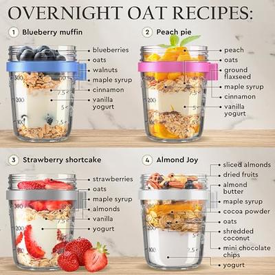  Overnight Oats Container with Lid and Spoon Airtight 16 oz Glass  for Cereal Yogurt Milk Fruit, chia pudding jars, Overnight Oats Leak Proof  Oatmeal Container, yogurt container with lids, 4-pack 