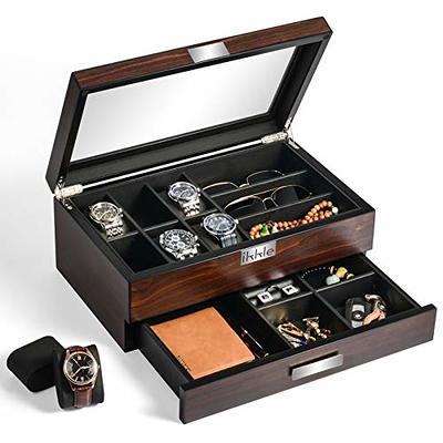 Men's Watch 8 Slot Jewelry Box Valet Tray Organizer with Drawer  Charging Station