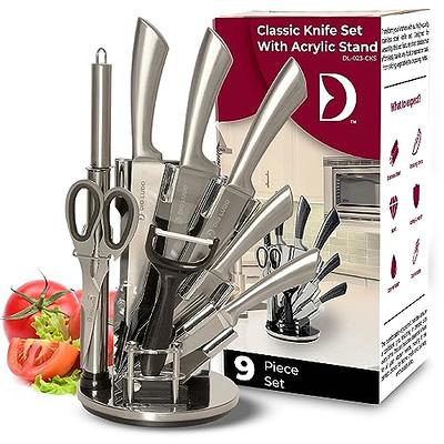 Aoibox 19-Piece Stainless Steel Kitchen Knife Set with Wooden Knife Block, Silver