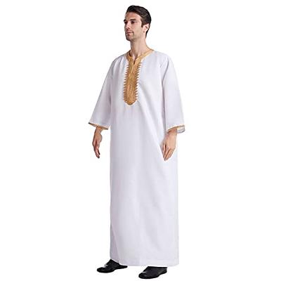 Men Mandarin Collar Muslim Thobe Kaftan Robe Islamic Long Gown Long Shirts  Middle East Saudi Arabia Robe Kaftan Thobe