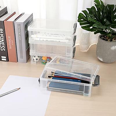 4 Pieces Plastic Pencil Case Plastic Stationery Case with Hinged Lid and  Snap