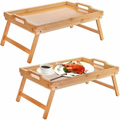 VEVOR 2-Pack Bed Tray Table with Foldable Legs, Bamboo Breakfast