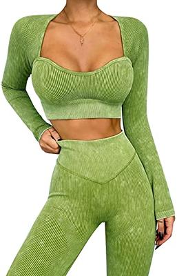 OLCHEE Womens Workout Sets 2 Piece - Seamless Ribbed Acid Wash Yoga Outfits  Leggings and Long Sleeve Crop top Matching Gym Athletic Clothing Set -  Oliver Green Small - Yahoo Shopping