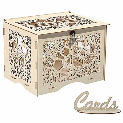 ZENFUN Wooden Wedding Card Box with Lock and Card Sign, Large