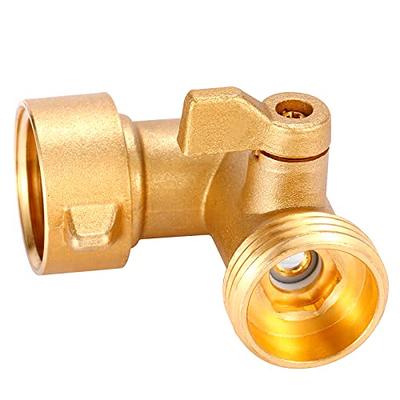 90-Degree Solid Brass Garden Hose Elbow Connector with On/Off Shutoff Valve