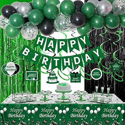 Dark Green Birthday Decorations Balloon Garland Kit White Green and Black  Birthday Decorations for Men Woman with Green Foil Fringe Curtain Backdrop