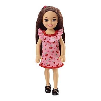 Barbie Chelsea Doll (Brunette) Wearing Ruffled Cherry-Print Dress