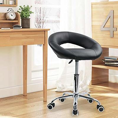 KKTONER Small PU Leather Modern Rolling Stool with Low Back Height Adj