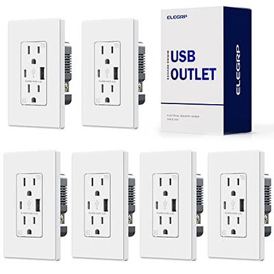 TOPGREENER USB Outlet, Type C Wall Charger 15 Amp TR Receptacle Plug,  Charging Power Outlet with Ports, Electrical Socket, UL Listed,  TU21536AC-W-6PCS, White, 6 Pack 