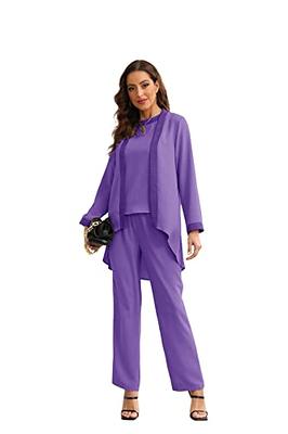 Zongqiven Womens 3 Piece Elegant Evening Pant Suits Mother of The Groom  Bride Wedding Formal Outfits Sets Purple - Yahoo Shopping