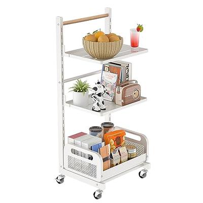 SNTD 3 Tier Rolling Cart with Wheels - Utility Storage Cart with Drawer and  Wood Top, Metal Art Cart for Kitchen, Office, Classroom (White)