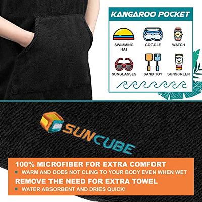 SUN CUBE Kids Changing Robe Surf Poncho, Kids Beach Towels, Hooded Towel  For Toddler Bath Pool, Microfiber Quick Dry Wearable Towel Poncho with  Hood, Swim Towel for Boys Girls 3-8 Years, Black 