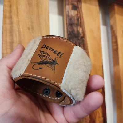 Personalized Leather Fly Fishing Wallet With Sheep Skin Trout 