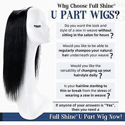 Full Shine U Part Human Hair Wig One Piece Jet Black Real Hair U Part Wig  Straight 22Inch Half Wig Clip in Human Hair Wig Extensions Human Hair  Natural 160Grams - Yahoo
