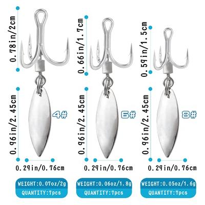 Thkfish Bladed Treble Hooks with Willow Blade Replacement Bladed Spinner  Treble Hooks for Trout Bass Freshwater Saltwater Silver-8-10Pcs