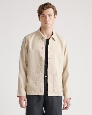 Men's 100% European Linen Shirt Jacket in Driftwood, Size Medium