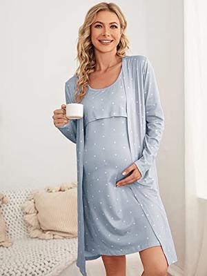 Verdusa Women's Maternity Sleeveless Nursing Nightgown and Robe Set  Sleepwear Light Blue L - Yahoo Shopping