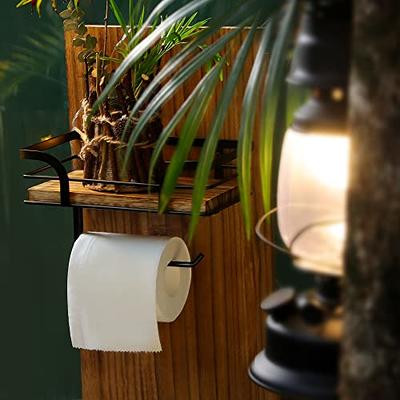 Wooden Toilet Paper Holder Wall Mount with Shelf - Farmhouse Bathroom  Storage Rack for Tissue Rolls, Rustic Bathroom Decor Brown