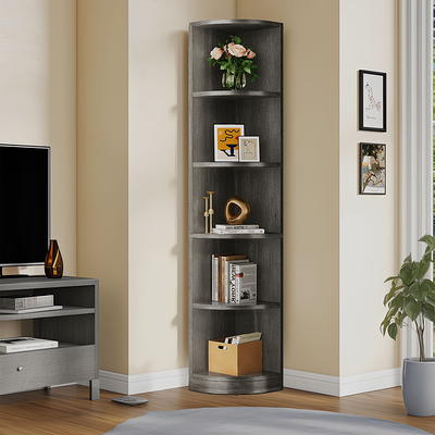 Dextrus 6Tiers Corner Shelf Bookshelf, Industrial Small Corner Bookcase Plant Stand, Wooden Corner Open Shelf Bookcase for Living Room Homefor Bedroom