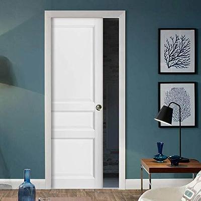 Sliding Closet Bypass Doors 72 x 80 with Hardware | Quadro 4113 White Silk  with Frosted Opaque Glass | Sturdy Top Mount Rails Moldings Trims Set 