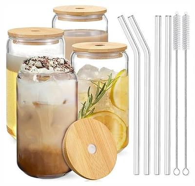 ANOTION Glass Cups with Lids and Straws 22oz - Coffee Cups Drinking Glasses  Iced Coffee Cup Smoothie