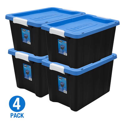 HART 50 Gallon Wheeled Plastic Storage Bin Container, Black with Blue Lid 