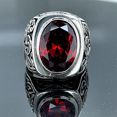 Natural Ruby Stone Ring , Man Handmade Silver Ring , Red Stone Ring, Engraved Silver Ring , Ottoman Style Ring , 925k Sterling Silver Ring