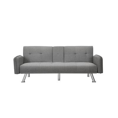 HOMESTOCK Gray, Linen Tufted Split Back Futon Sofa Bed, Linen Couch Bed,  Futon Convertible Sofa Bed with Metal Legs 98837 - The Home Depot