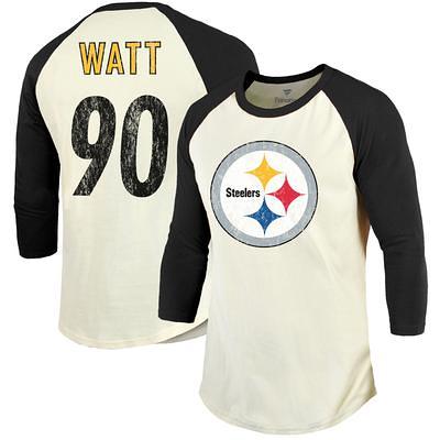 Majestic Women's Threads T.J. Watt Black Leopard Player Name and Number  Long Sleeve Cropped Hoodie