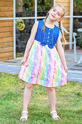 Girls Unicorn Dresses Sleeveless Summer Elastic Waist Rainbow Casual Clothes