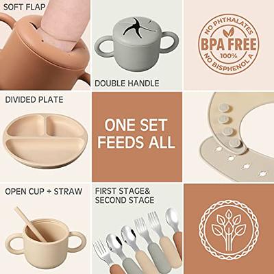 Silicone Baby Feeding Set, Complete Baby Led Weaning Supplies Bpa Free, 8  Pack Baby Eating Supplies with Infant Suction Bowl and Plates, Bowl Cup