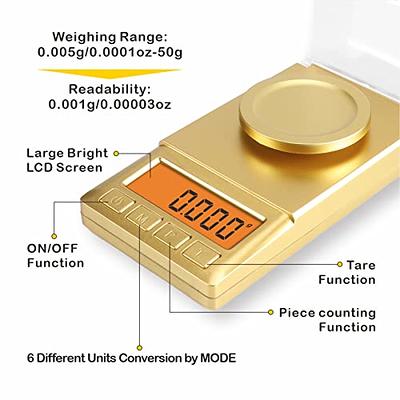 Milligram Scale, 50g/0.001g Digital Pocket Scale with LCD Backlit, Mini  Gram Scale with Calibration Weights Tweezers Weighing Pans for Powder