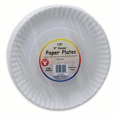 AJM Uncoated Paper Plates, 9, White - 12 Packs, 100 Per Pack