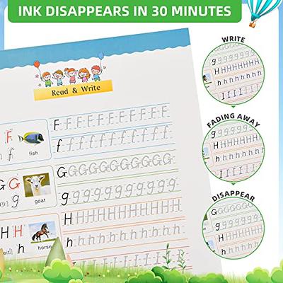 4 Pc Large Reusable Handwriting Practice Book for Kids,Magic Practice  Copybook with Auto Disappear Ink Pen,3D Grooved Handwriting Book