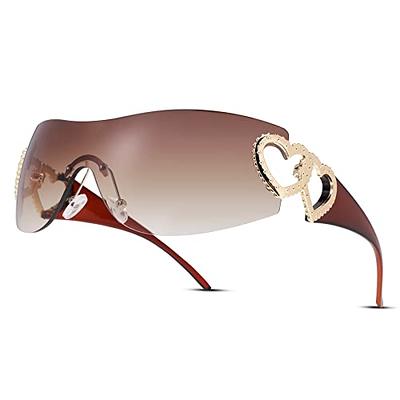 Melpomenia Sunglasses for Women Men Fashion Rimless Shield Wrap Around  Sunglasses 2000S Trendy Oversized Shades(Brown/Gradient Brown) - Yahoo  Shopping