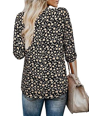 Womens Plus Size 3/4 Roll Sleeve V Neck Floral Tunic Shirt Flowy Blouses  Tops
