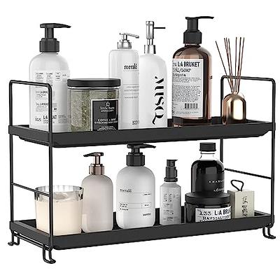 FSyueyun 2-Tier Makeup Shelf Organizer, Kitchen Spice Rack or Bathroom Countertop Organizer Vanity Bedroom Storage Tray (Gold)