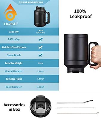 CIVAGO 50 oz Insulated Tumbler Mug with Lid and Straw, Vacuum Travel Coffee  Mug with Handle, Double Wall Stainless Steel Water Cup Bottle, Dark Rainbow  - Yahoo Shopping