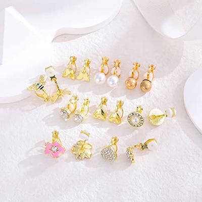 18 Pairs Gold Clip on Earrings for Women Girls Love Knot CZ Faux Pearl Heart  Flower