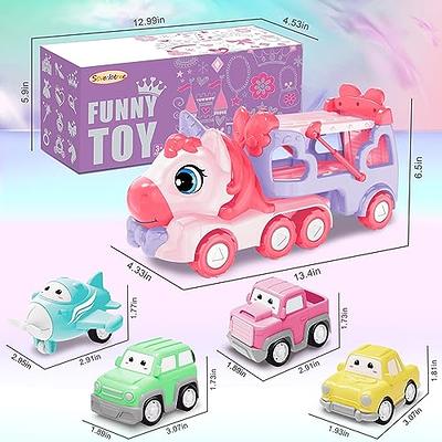 5 Pack Cars Toys for 2 3 4 5 6 Years Old Toddlers Boys and Girls Gift, Big  Transport Truck with 4 Small Cute Pull Back Trucks, with Sound and Light