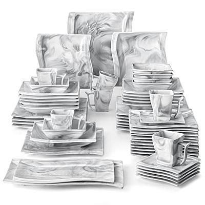 MALACASA Dinnerware Sets, 24-Piece Porcelain Square Dishes, Gray White  Modern Dish Set for 6 - Plates and Bowls Sets, Ideal for Dessert, Salad,  and