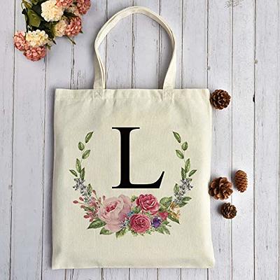 Floral Initial Canvas Tote Bag Customized Wedding Gift 