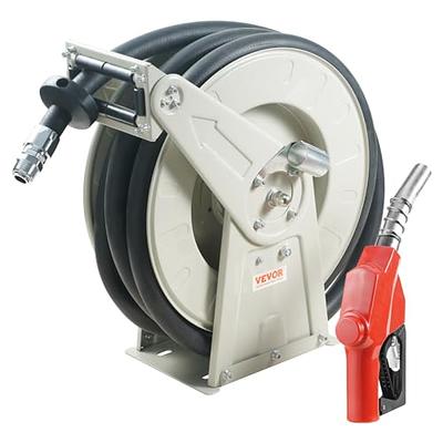 1/4 inch x 50 ft Oil Hose Reel Retractable Hose W P 400 BAR Max 5800 PSI  Adjustable Support Arm and Pipe Gripper Spring Driven Steel Construction  Heavy Duty Industrial Reel for