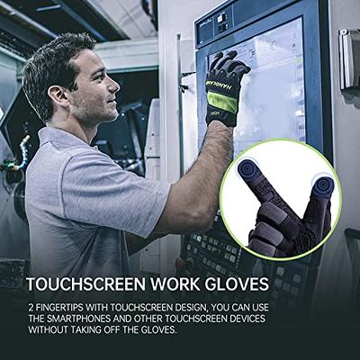 AIGEVTURE Heavy Duty Synthetic Leather Impact Work Gloves Men, Mechanic  Gloves, Sensitive Touch Screen Flexible Grip Gloves for Work