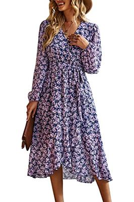 PRETTYGARDEN Women's Floral Print Boho Dress Long Sleeve Wrap V Neck Ruffle  Belted A-Line Flowy Maxi Dresses (Floral Navy,Small) - Yahoo Shopping