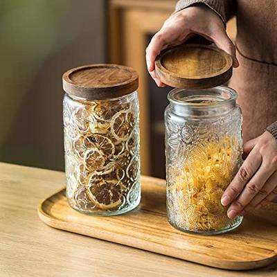 Aurfedes 31oz Large Vintage Glass Storage Jar, Petal Decorative Container,With  Airtight Wooden Lid for Cookies, Candy, Coffee Tea Beans, Flour, Grains  (Sunflower 2PCS) - Yahoo Shopping