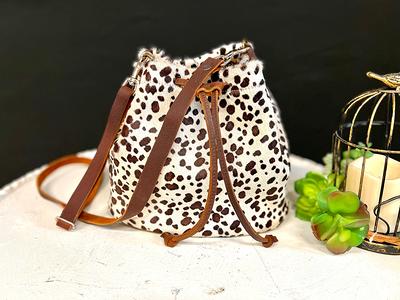 Ships Today Acid Wash Cowhide Leopard and Fringe Bag